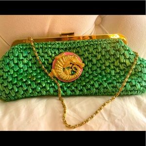 Lily Pulitzer Straw Alligator Clutch with Strap